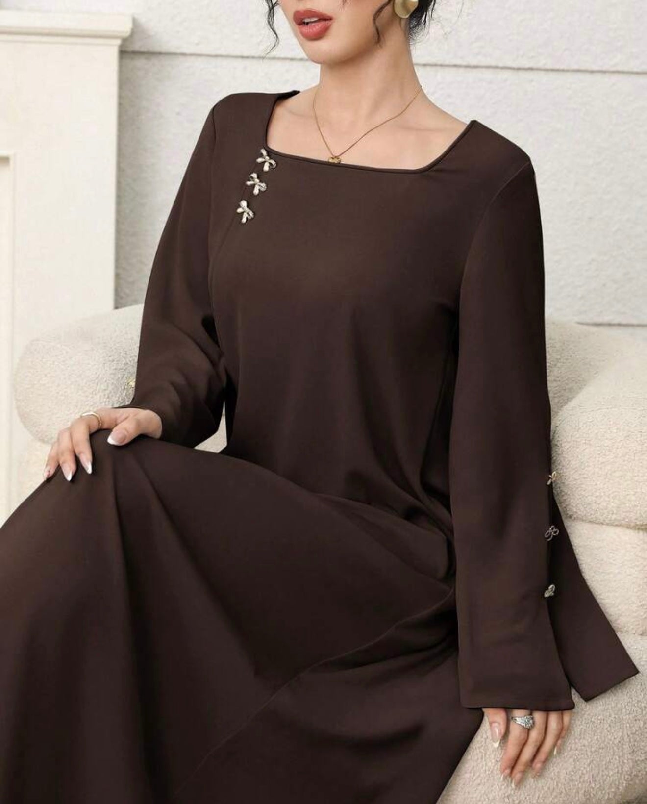 Women's  Knitted Long Sleeve Arabic DressLine